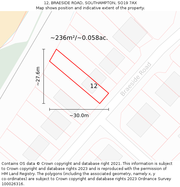 12, BRAESIDE ROAD, SOUTHAMPTON, SO19 7AX: Plot and title map