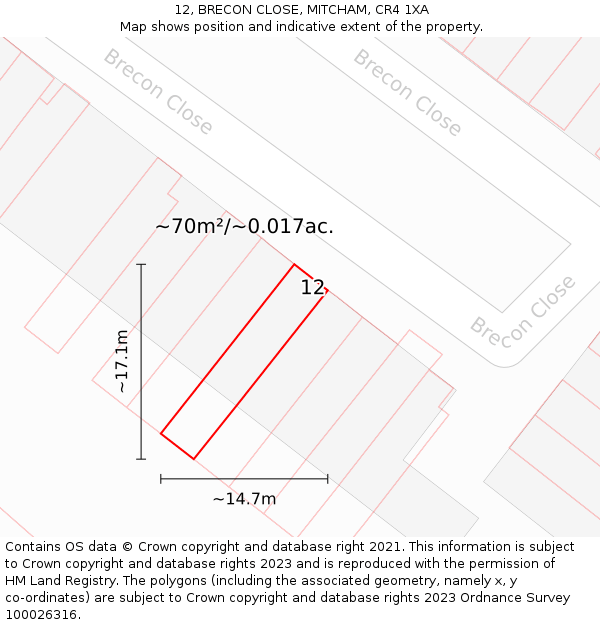 12, BRECON CLOSE, MITCHAM, CR4 1XA: Plot and title map
