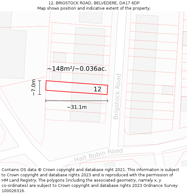 12, BRIGSTOCK ROAD, BELVEDERE, DA17 6DP: Plot and title map