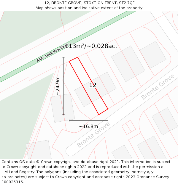 12, BRONTE GROVE, STOKE-ON-TRENT, ST2 7QF: Plot and title map