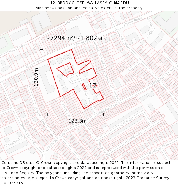 12, BROOK CLOSE, WALLASEY, CH44 1DU: Plot and title map