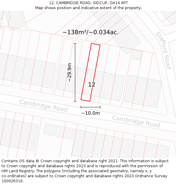 12, CAMBRIDGE ROAD, SIDCUP, DA14 6PT: Plot and title map