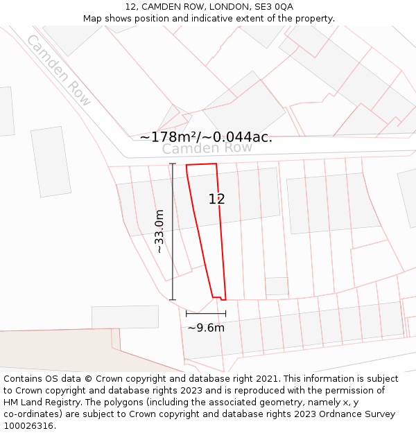 12, CAMDEN ROW, LONDON, SE3 0QA: Plot and title map