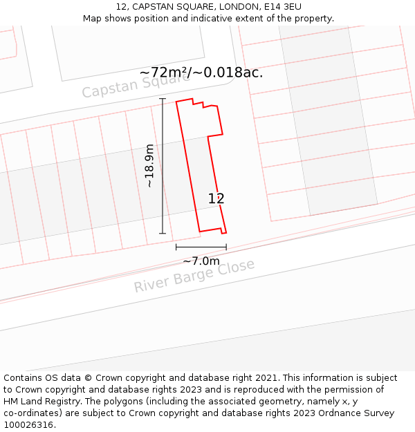 12, CAPSTAN SQUARE, LONDON, E14 3EU: Plot and title map