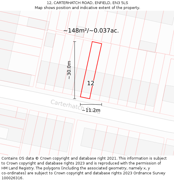 12, CARTERHATCH ROAD, ENFIELD, EN3 5LS: Plot and title map