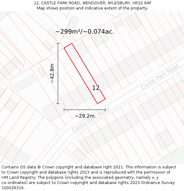 12, CASTLE PARK ROAD, WENDOVER, AYLESBURY, HP22 6AF: Plot and title map