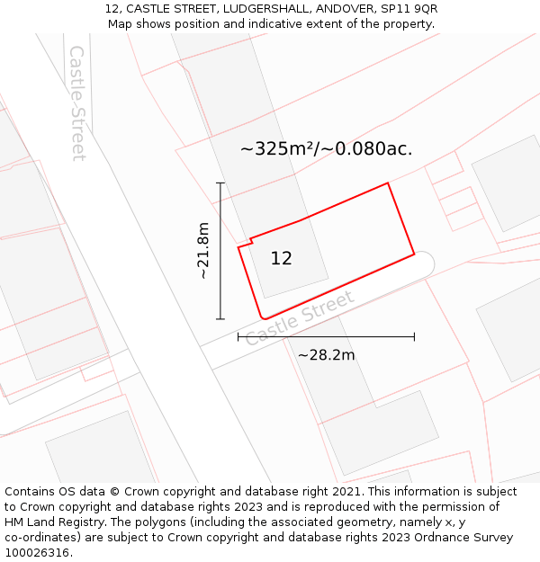 12, CASTLE STREET, LUDGERSHALL, ANDOVER, SP11 9QR: Plot and title map