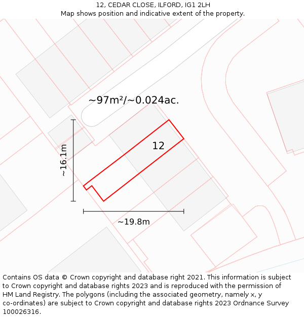 12, CEDAR CLOSE, ILFORD, IG1 2LH: Plot and title map