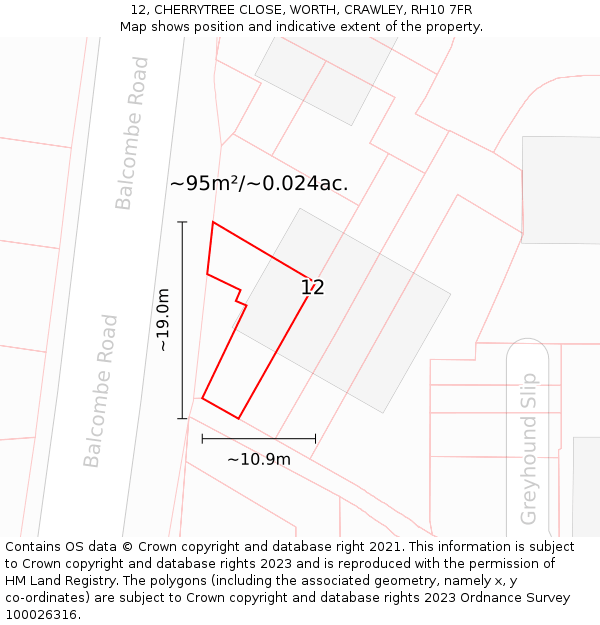 12, CHERRYTREE CLOSE, WORTH, CRAWLEY, RH10 7FR: Plot and title map
