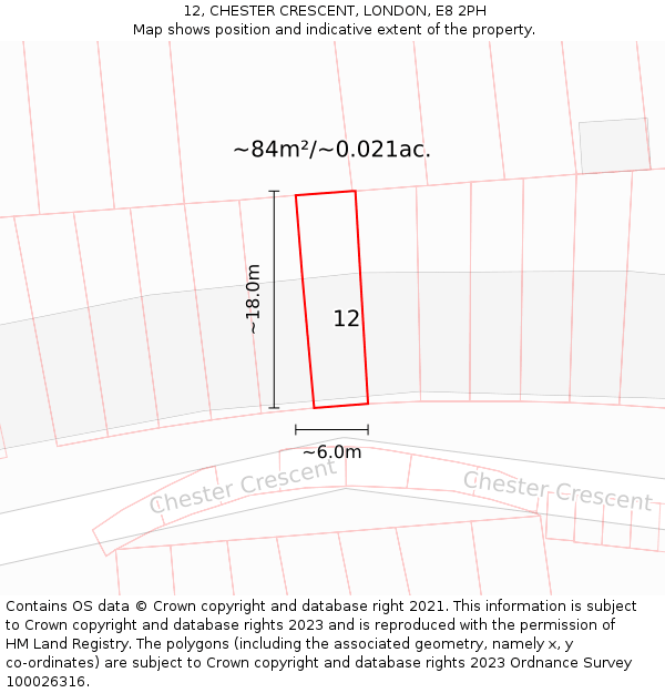 12, CHESTER CRESCENT, LONDON, E8 2PH: Plot and title map