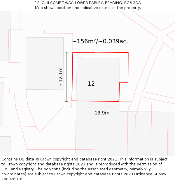 12, CHILCOMBE WAY, LOWER EARLEY, READING, RG6 3DA: Plot and title map