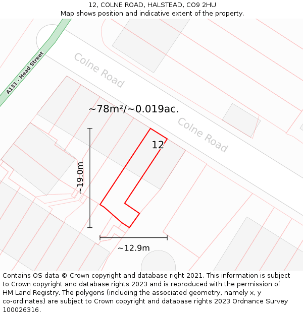 12, COLNE ROAD, HALSTEAD, CO9 2HU: Plot and title map