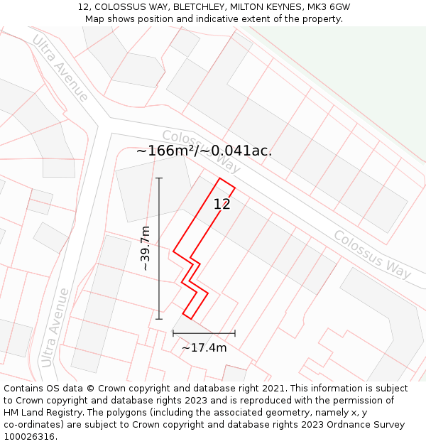12, COLOSSUS WAY, BLETCHLEY, MILTON KEYNES, MK3 6GW: Plot and title map