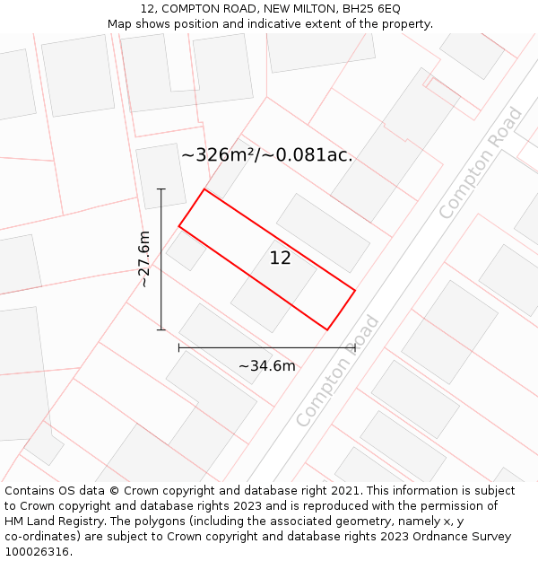 12, COMPTON ROAD, NEW MILTON, BH25 6EQ: Plot and title map