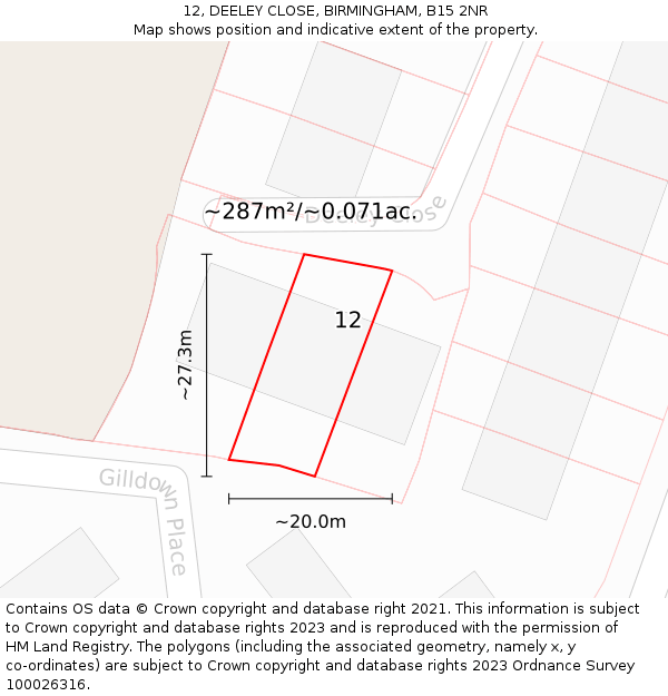 12, DEELEY CLOSE, BIRMINGHAM, B15 2NR: Plot and title map