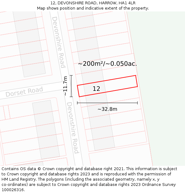 12, DEVONSHIRE ROAD, HARROW, HA1 4LR: Plot and title map