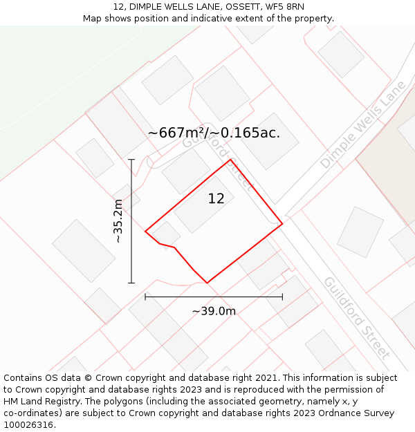 12, DIMPLE WELLS LANE, OSSETT, WF5 8RN: Plot and title map