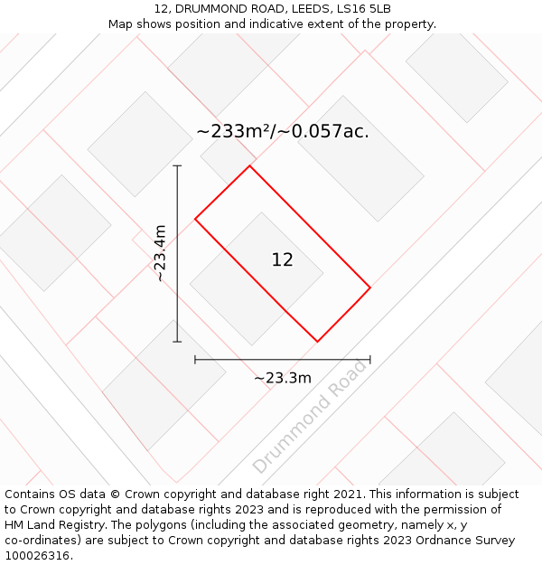 12, DRUMMOND ROAD, LEEDS, LS16 5LB: Plot and title map