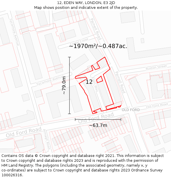 12, EDEN WAY, LONDON, E3 2JD: Plot and title map