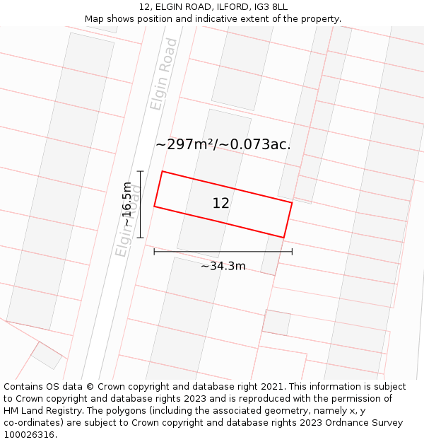 12, ELGIN ROAD, ILFORD, IG3 8LL: Plot and title map