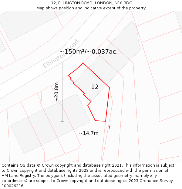 12, ELLINGTON ROAD, LONDON, N10 3DG: Plot and title map