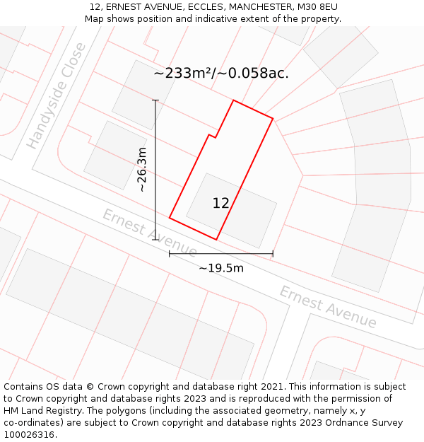 12, ERNEST AVENUE, ECCLES, MANCHESTER, M30 8EU: Plot and title map