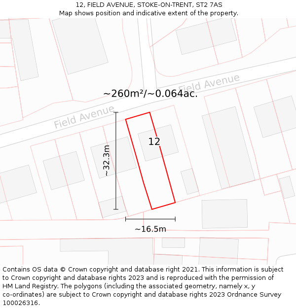 12, FIELD AVENUE, STOKE-ON-TRENT, ST2 7AS: Plot and title map