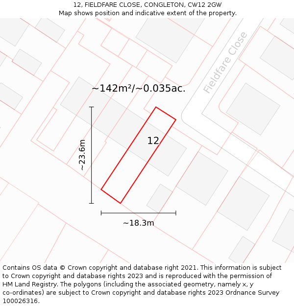 12, FIELDFARE CLOSE, CONGLETON, CW12 2GW: Plot and title map