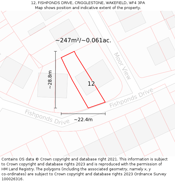 12, FISHPONDS DRIVE, CRIGGLESTONE, WAKEFIELD, WF4 3PA: Plot and title map