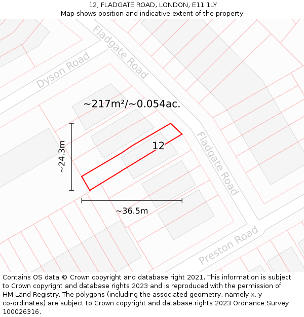 12, FLADGATE ROAD, LONDON, E11 1LY: Plot and title map