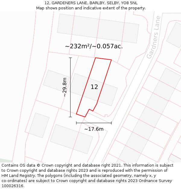 12, GARDENERS LANE, BARLBY, SELBY, YO8 5NL: Plot and title map