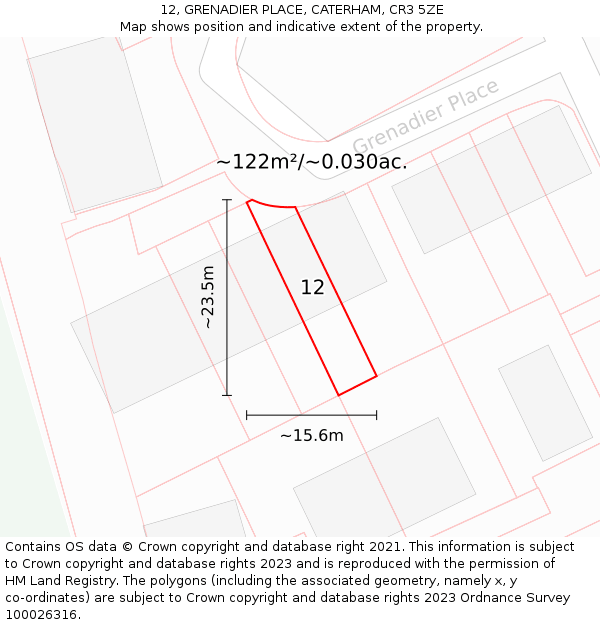 12, GRENADIER PLACE, CATERHAM, CR3 5ZE: Plot and title map