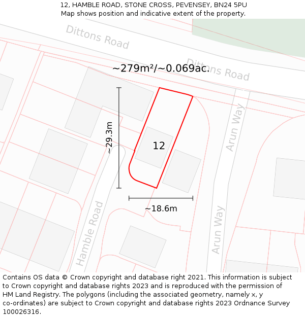 12, HAMBLE ROAD, STONE CROSS, PEVENSEY, BN24 5PU: Plot and title map