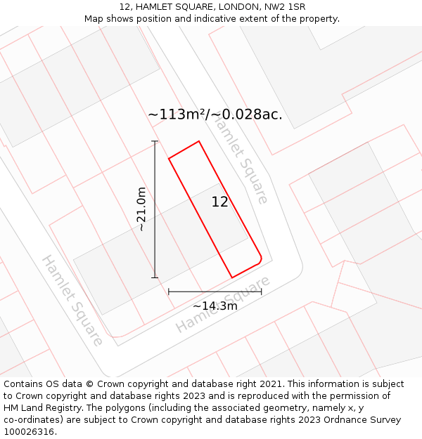12, HAMLET SQUARE, LONDON, NW2 1SR: Plot and title map