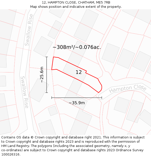12, HAMPTON CLOSE, CHATHAM, ME5 7RB: Plot and title map