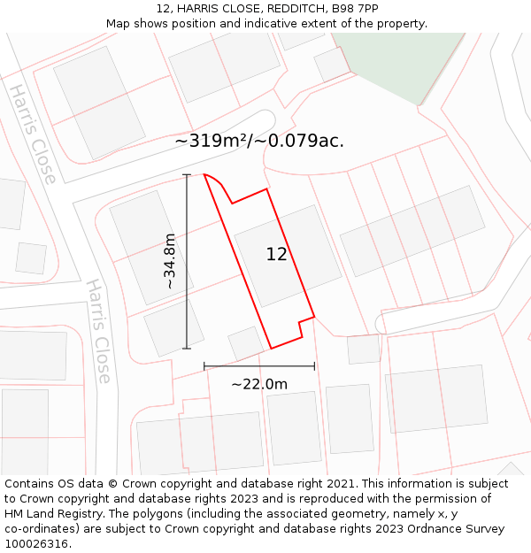 12, HARRIS CLOSE, REDDITCH, B98 7PP: Plot and title map