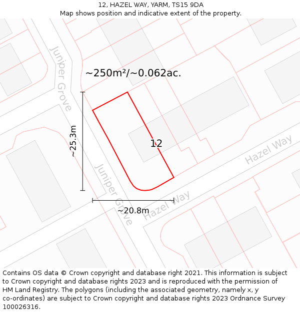 12, HAZEL WAY, YARM, TS15 9DA: Plot and title map
