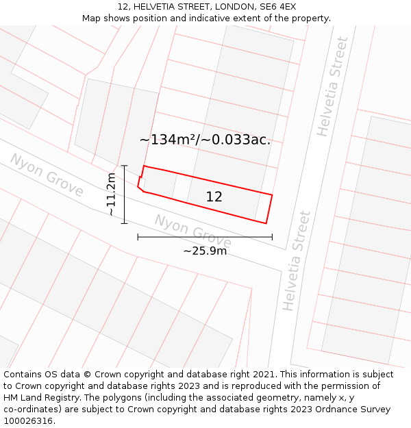 12, HELVETIA STREET, LONDON, SE6 4EX: Plot and title map