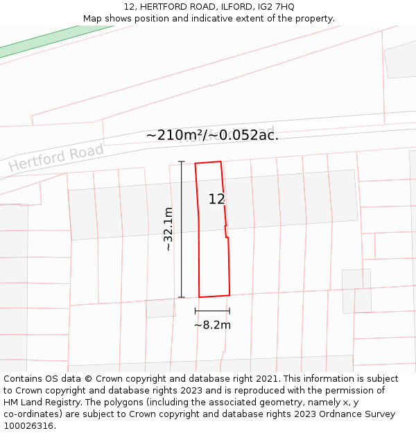 12, HERTFORD ROAD, ILFORD, IG2 7HQ: Plot and title map