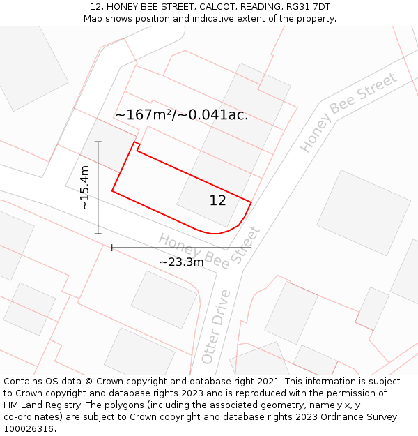 12, HONEY BEE STREET, CALCOT, READING, RG31 7DT: Plot and title map
