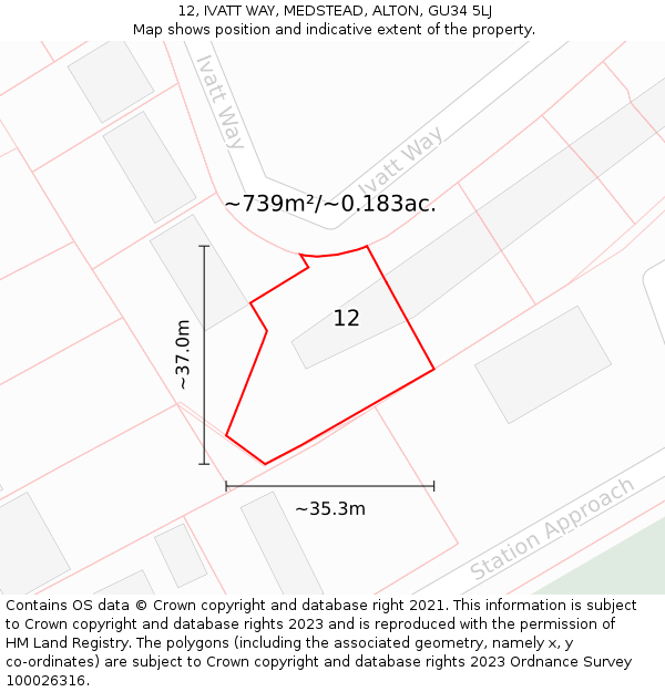 12, IVATT WAY, MEDSTEAD, ALTON, GU34 5LJ: Plot and title map