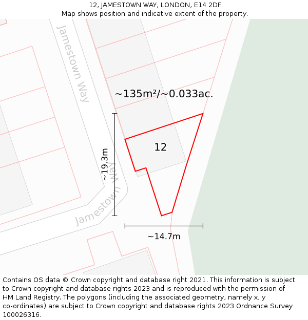12, JAMESTOWN WAY, LONDON, E14 2DF: Plot and title map