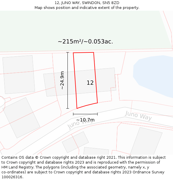 12, JUNO WAY, SWINDON, SN5 8ZD: Plot and title map