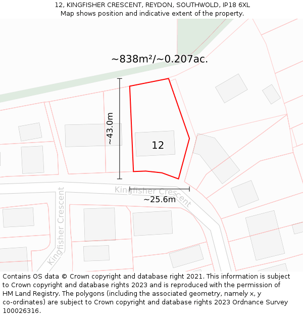12, KINGFISHER CRESCENT, REYDON, SOUTHWOLD, IP18 6XL: Plot and title map