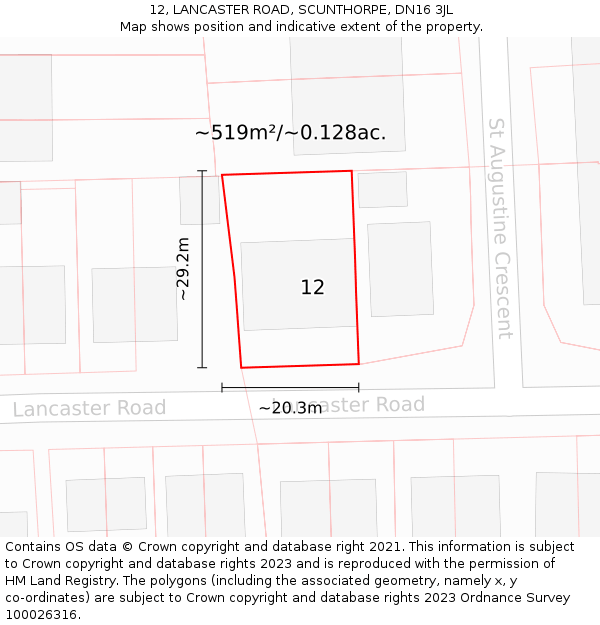 12, LANCASTER ROAD, SCUNTHORPE, DN16 3JL: Plot and title map