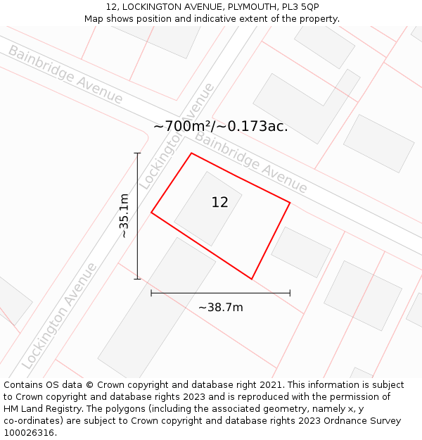 12, LOCKINGTON AVENUE, PLYMOUTH, PL3 5QP: Plot and title map