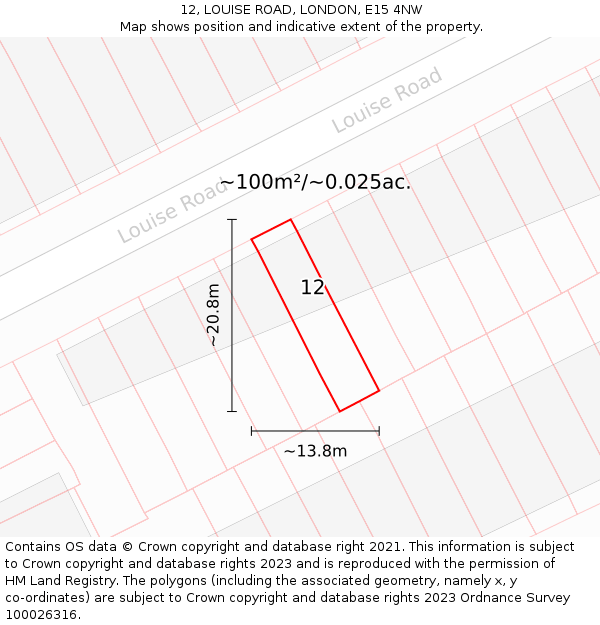 12, LOUISE ROAD, LONDON, E15 4NW: Plot and title map