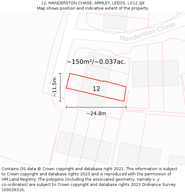 12, MANDERSTON CHASE, ARMLEY, LEEDS, LS12 2JX: Plot and title map