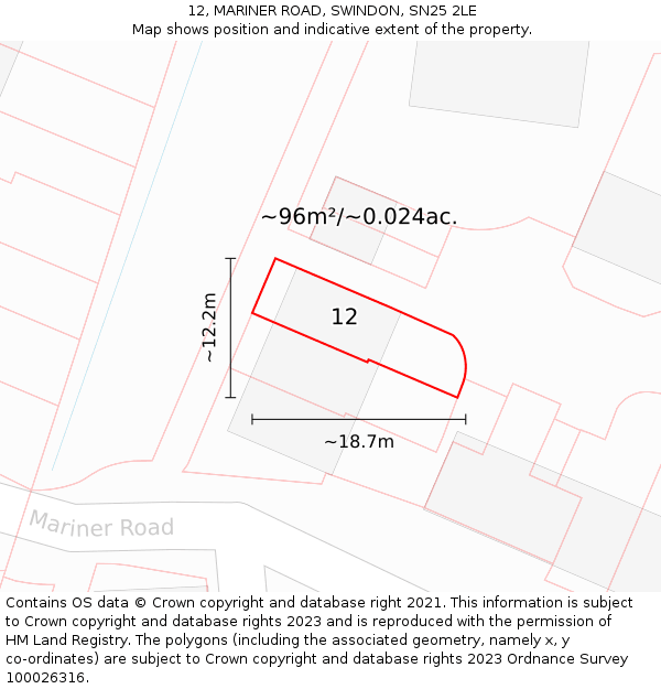 12, MARINER ROAD, SWINDON, SN25 2LE: Plot and title map