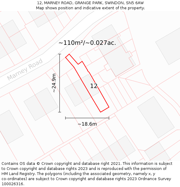 12, MARNEY ROAD, GRANGE PARK, SWINDON, SN5 6AW: Plot and title map
